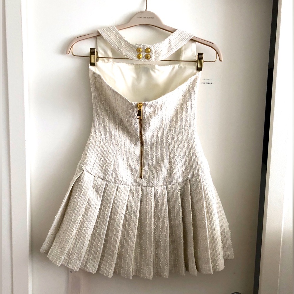 New Cream Tweed Gold Buttoned Zip Back Pleated Mi… - image 3